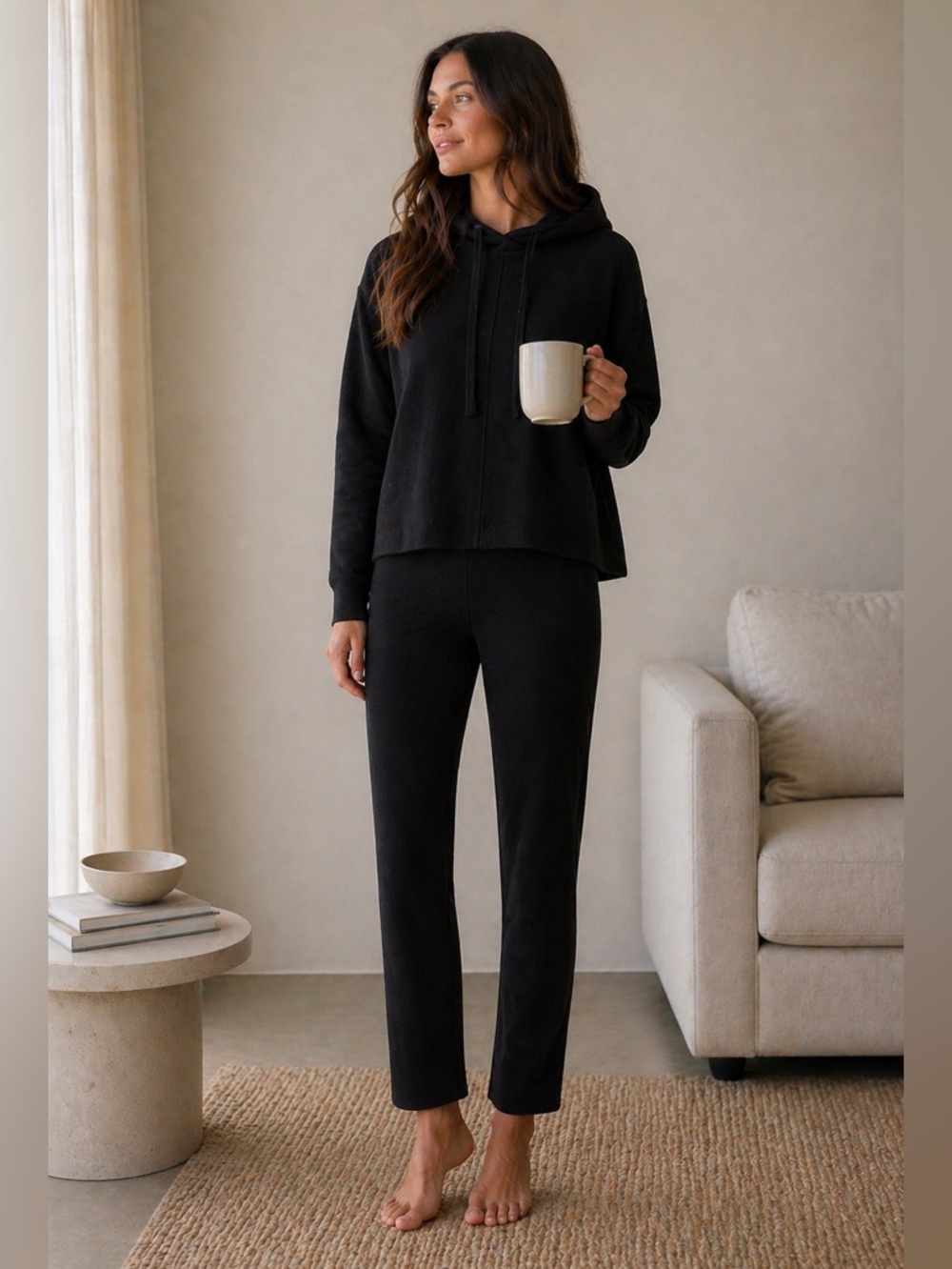 Banana Republic Black Knit Lounge Set Matching Hoodie + Leggings Size Small Chic
